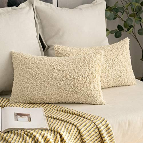 MIULEE Pack of 2 Decorative New Luxury Series Style Cream White Faux Fur Throw Pillow Covers Super S | Amazon (US)