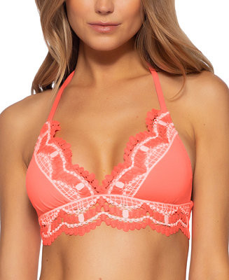 Becca Delilah Solid Crochet Trim Halter Bikini Top & Reviews - Swimsuits & Cover-Ups - Women - Ma... | Macys (US)