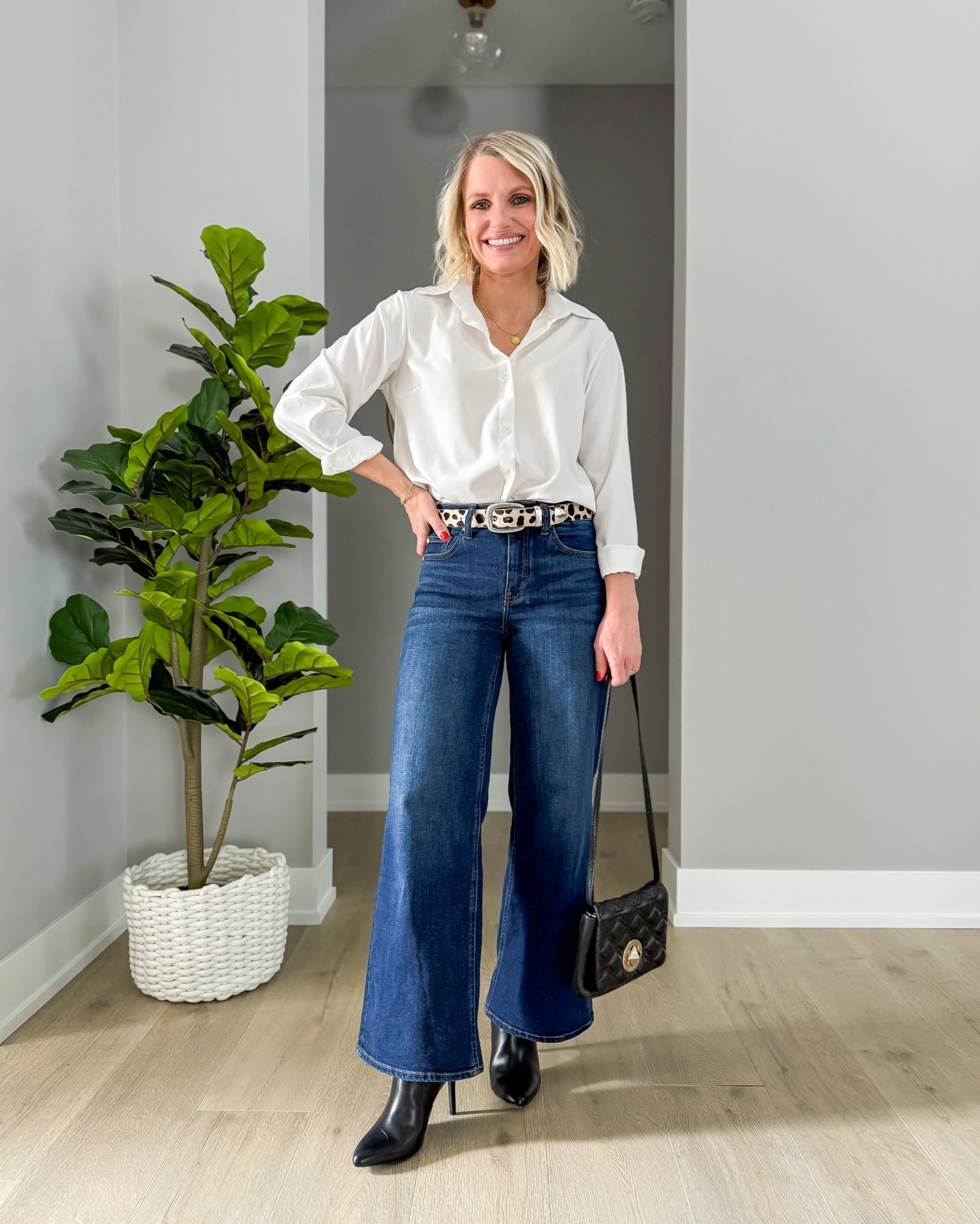 Wide leg jeans from Quince styled with a white blouse and tall boots underneath! 
Blouse- Amazon- small
Jeans- Quince Wide-leg jeans- 25/28 in inseam

#LTKOver40 #LTKPetite #LTKSeasonal