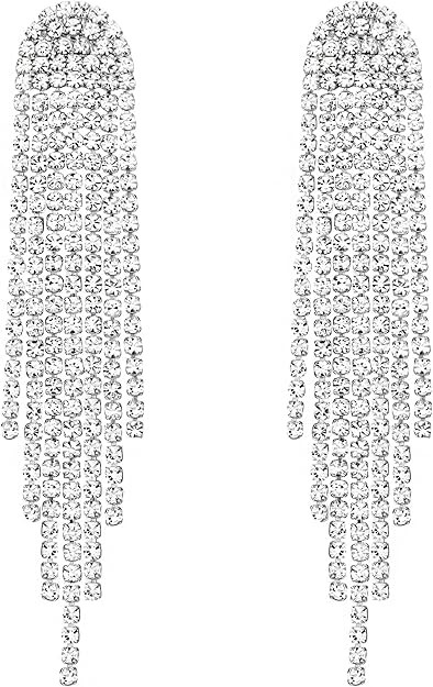 SELOVO Rhinestone Crystal Tassel Long Sparkle Dangle Earrings 2.8"/3.3" Wedding Party Dangling Ea... | Amazon (US)