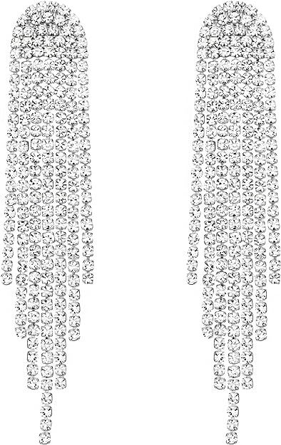 SELOVO Rhinestone Crystal Tassel Long Sparkle Dangle Earrings 2.8"/3.3" Wedding Party Dangling Ea... | Amazon (US)