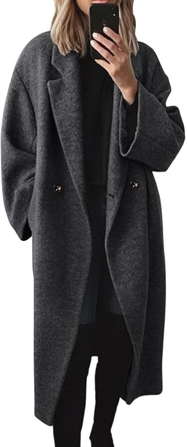 chouyatou Women's Winter Double Breasted Wool Coat Long Sleeve Notch Lapel Long Trench Coat | Amazon (US)