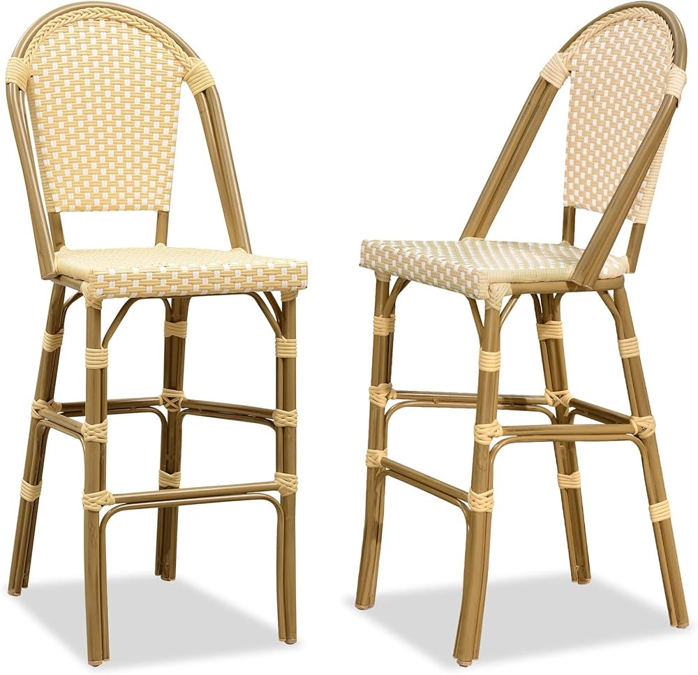 PURPLE LEAF French Bar Stool Set of 2 Bamboo Print Finish Patio Bar Stools with Back Rattan Bar C... | Amazon (US)
