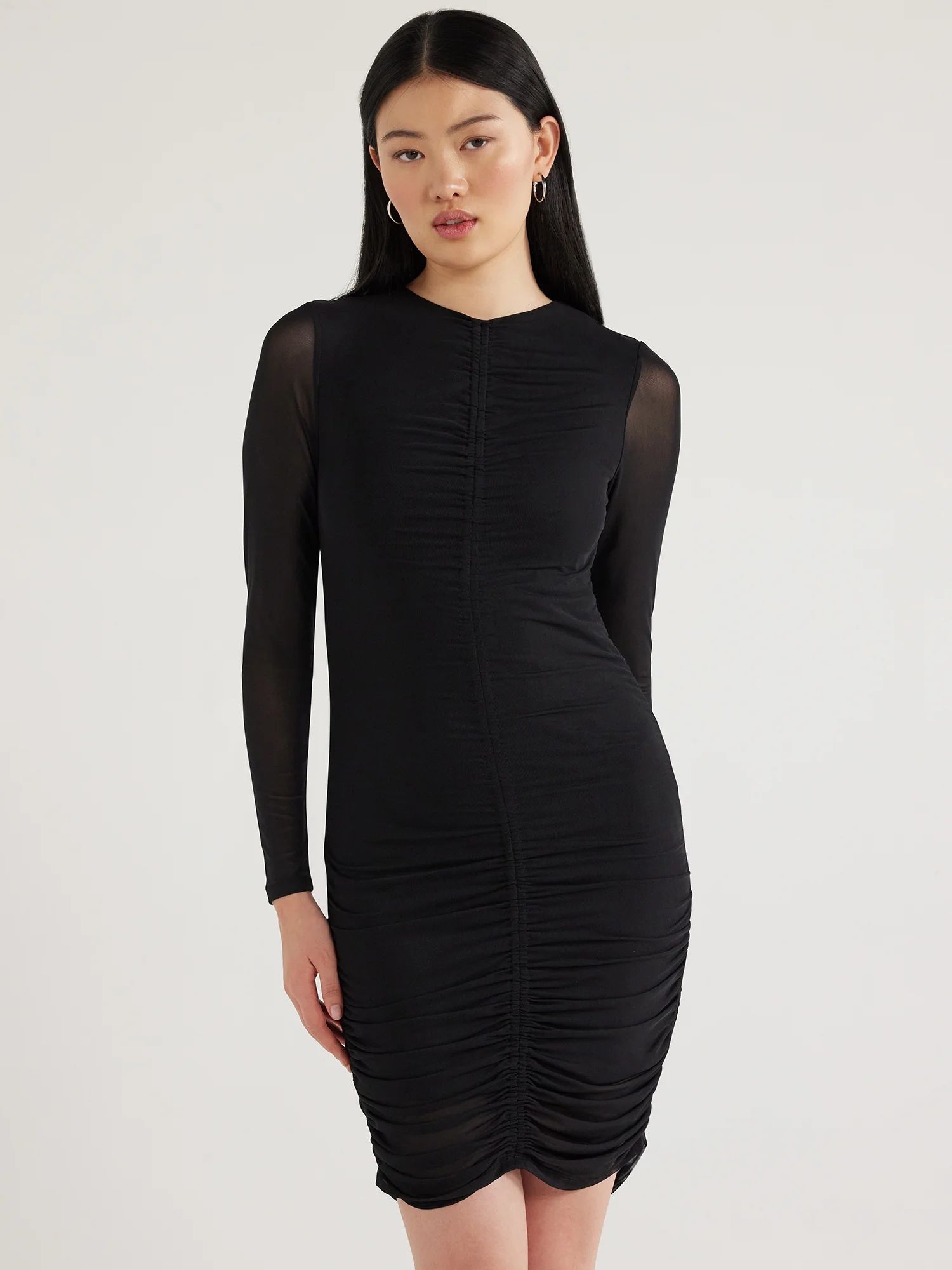 Scoop Women’s Mini Mesh Dress with Long Sleeves, Sizes XS-XXL | Walmart (US)