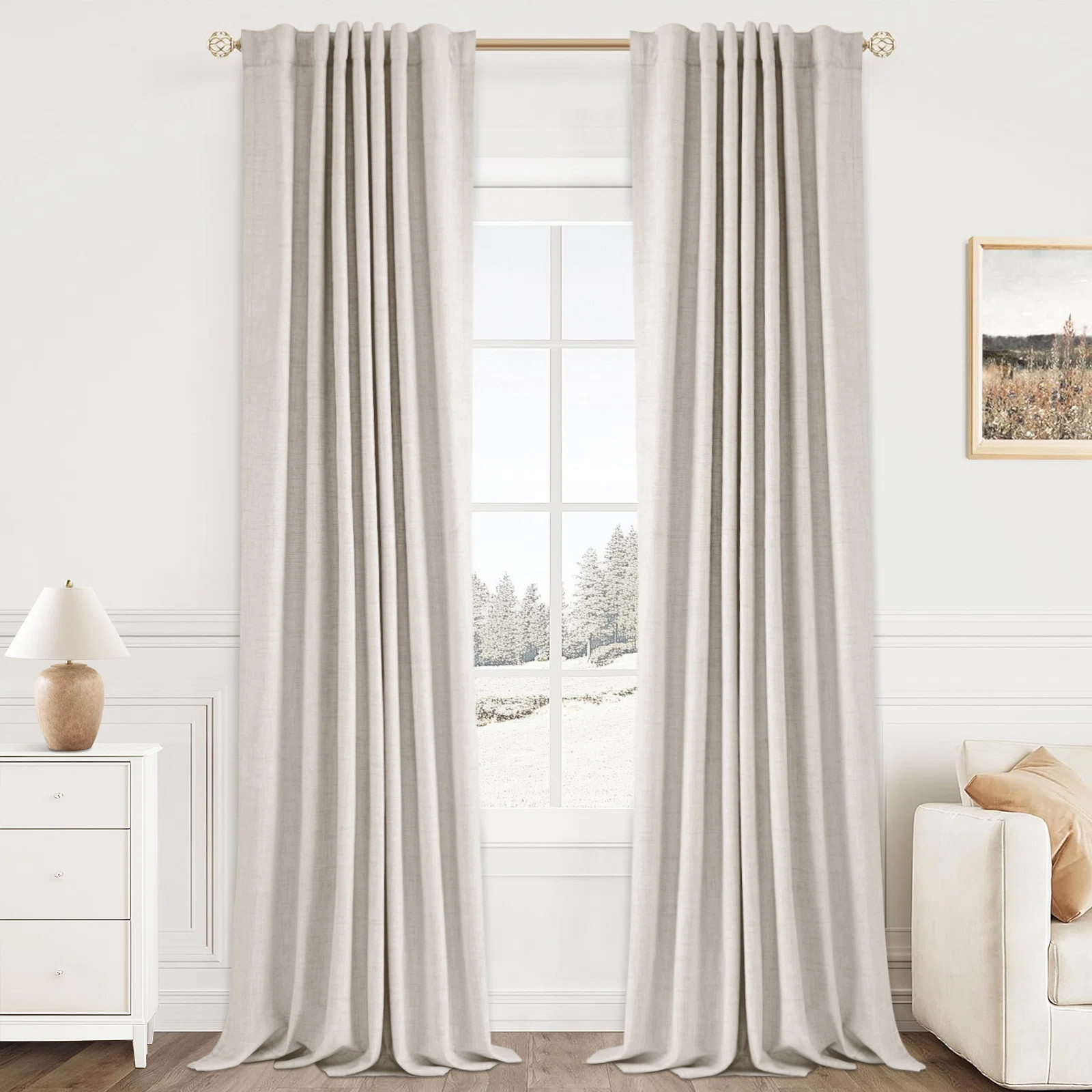 Gracie Oaks Graciella Thermal Insulated Faux Linen Textured 100% Blackout Curtains for Bedroom Li... | Wayfair North America