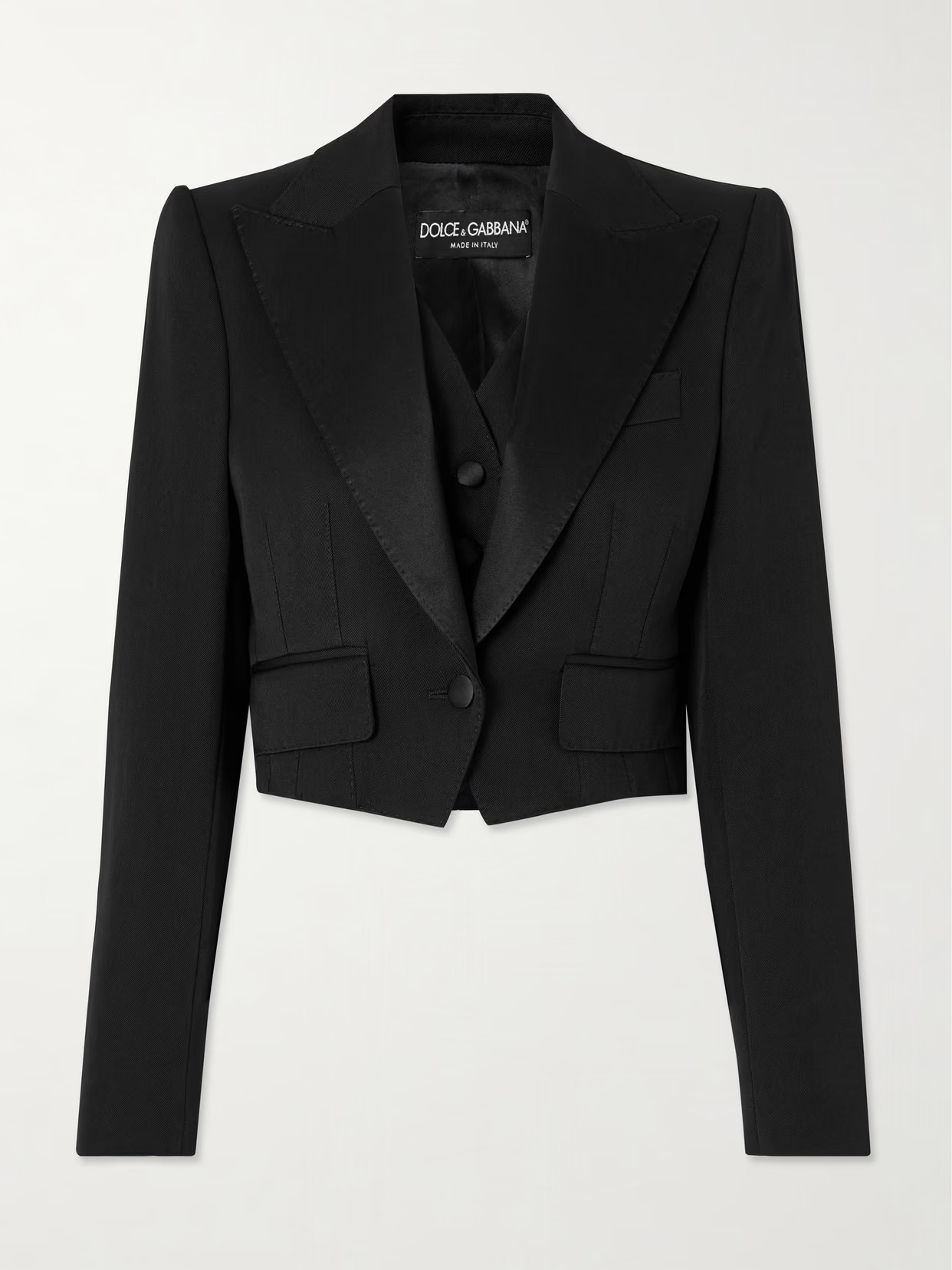 Dolce & Gabbana - Convertible Cropped Wool-blend Twill And Silk Blazer - Black | NET-A-PORTER (US)