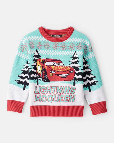 Toddler Boy Cars Lightning McQueen Christmas Sweater - Blue/Red | Carter's Inc