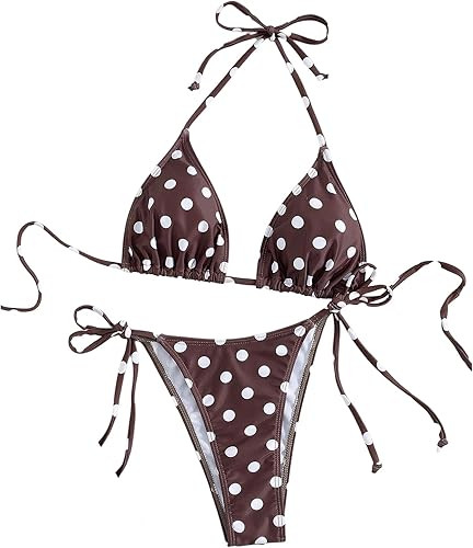 GORGLITTER Women's Polka Dots Bikini Set Cute Halter String Swimsuits Sexy Thong Cheeky Two Piece... | Amazon (US)