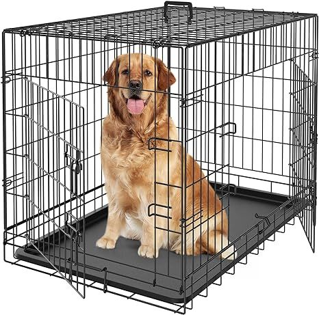 Pet Republic 30/36/42Inches Double Door Dog Crate Folding Metal Wire Dog Kennel Cage with Tray fo... | Amazon (US)