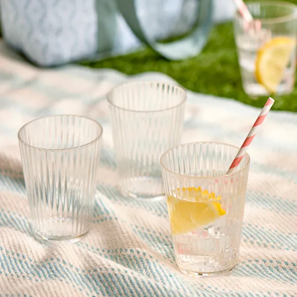Set of 4 Ribbed Clear Acrylic Tumbler Glasses | Dunelm (migrated)