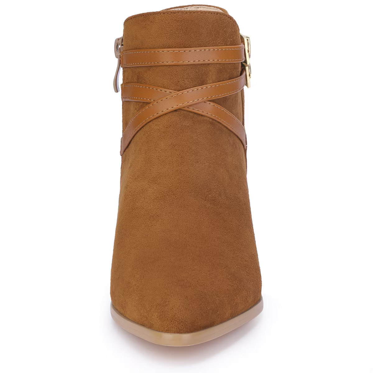 Allegra K Women's Round Toe Buckle Decor Cross Strap Block Heels Ankle Boots | Target