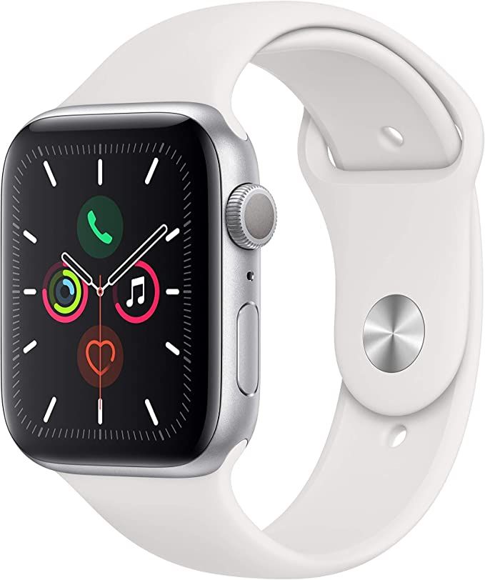 Apple Watch Series 5 (GPS, 44MM) Silver Aluminum Case with White Sport Band (Renewed) | Amazon (US)