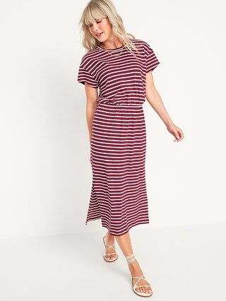 Waist-Defined Short-Sleeve Striped Cutout-Back Midi Dress for Women | Old Navy (US)