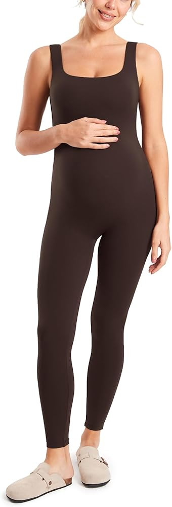 MOMANDA Maternity Jumpsuit Seamless Leggings Bodysuit Square Neck | Amazon (US)