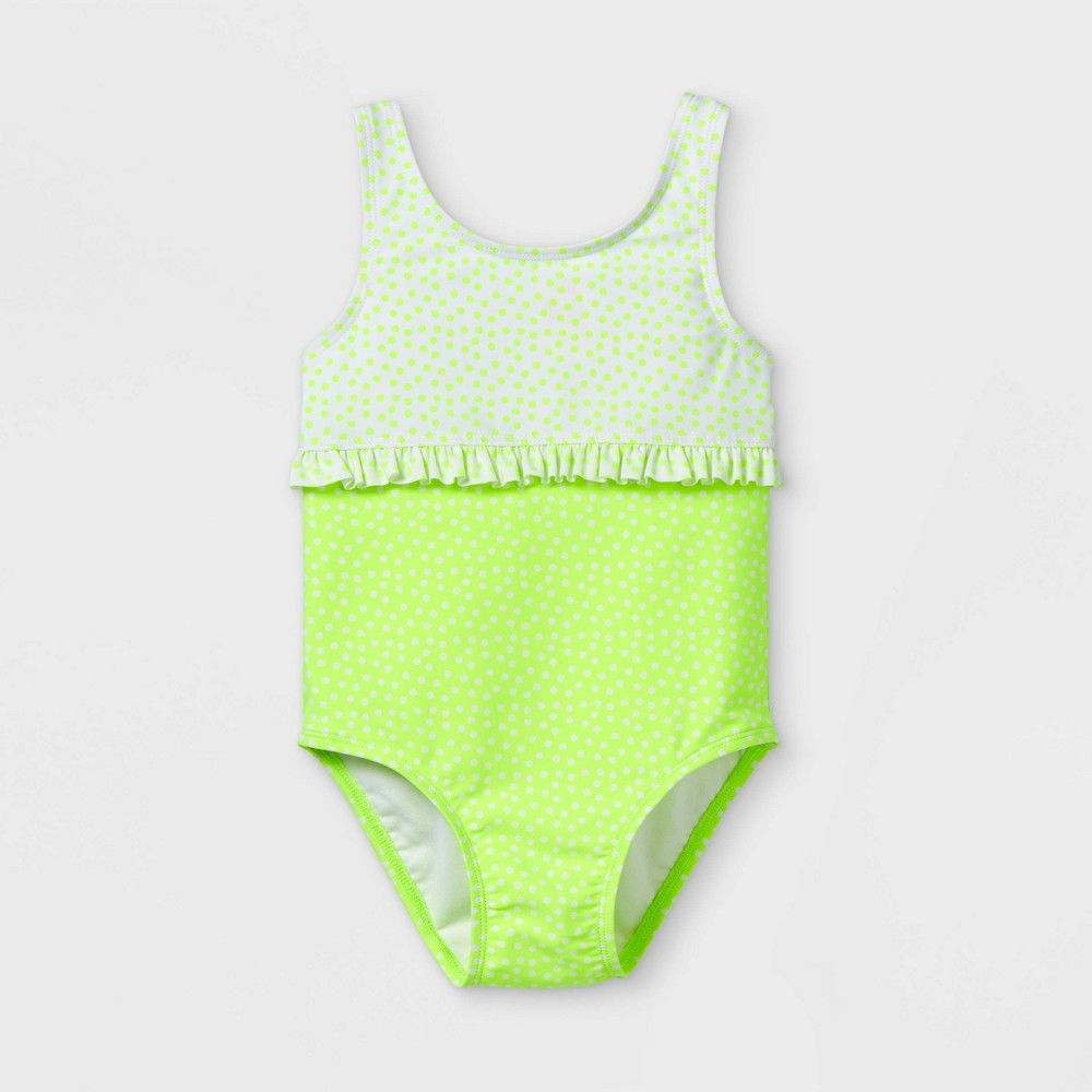 Toddler Girls' Polka Dot Bodice Ruffle One Piece Swimsuit - Cat & Jack Lime 12M, Green | Target
