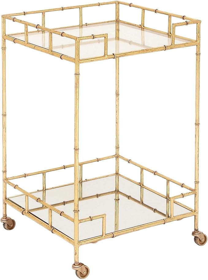 Urban Designs Gold Leaf 2-Shelf Square Metal Mirror Mobile Bar Cart | Amazon (US)