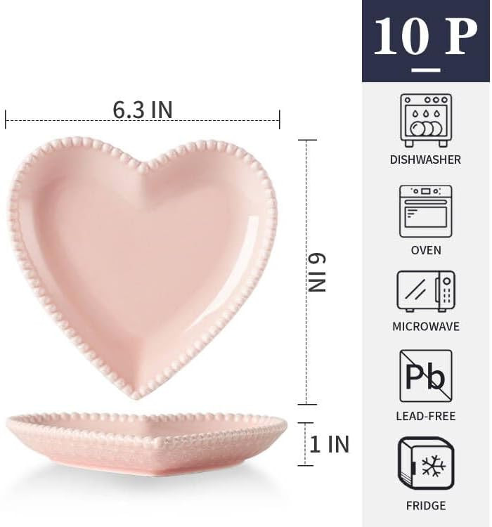 6.3 Inch Porcelain Appetizer Plates Set of 10, Heart Shape Small Dinner Plates, Dessert Salad Pla... | Amazon (US)