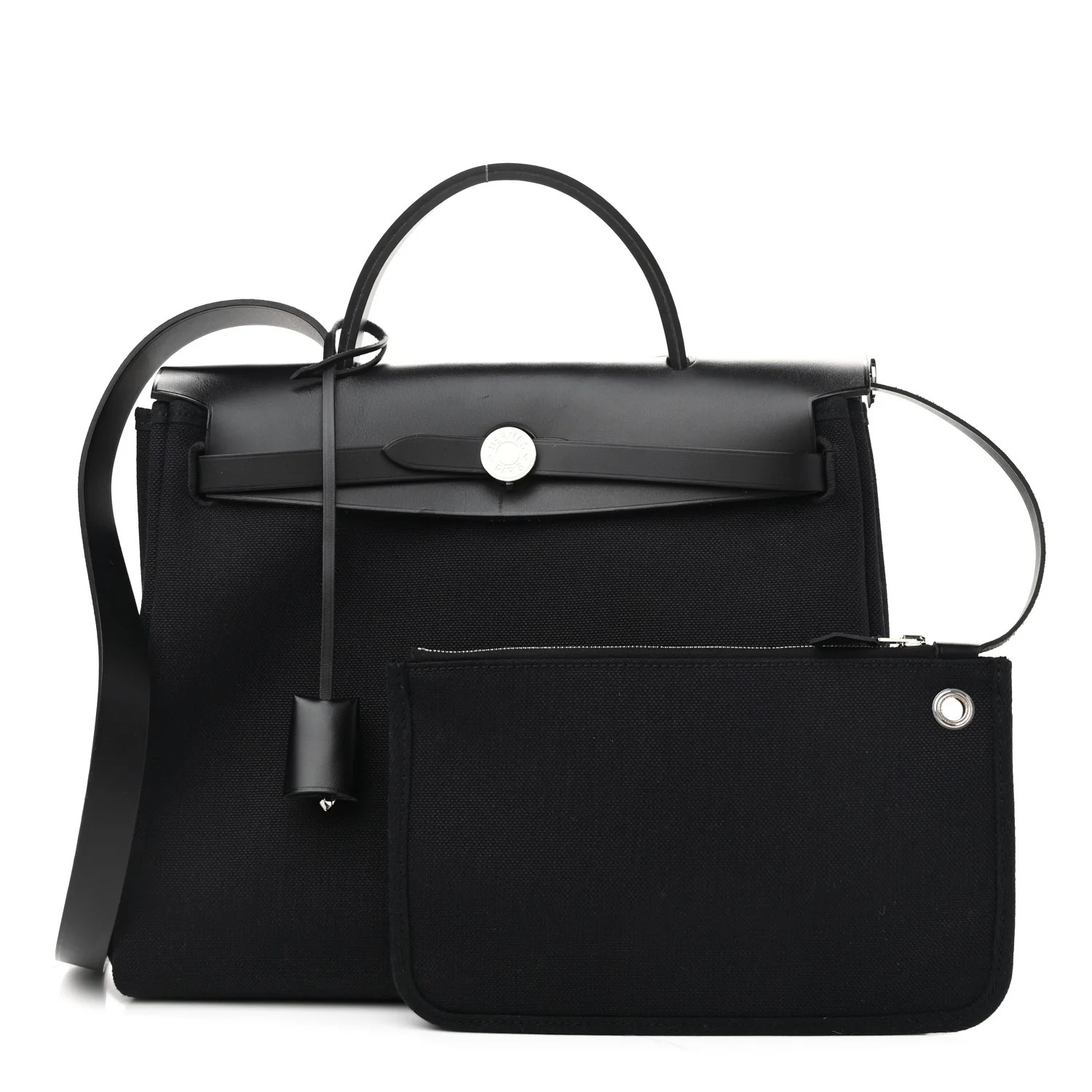 HERMES Military Toile Vache Hunter Herbag Zip Retourne 31 PM Black | FASHIONPHILE | Fashionphile