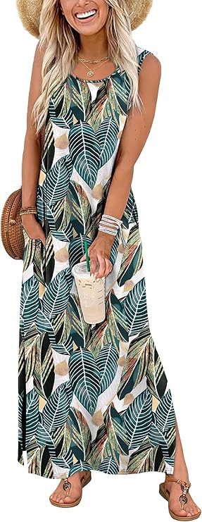 WIHOLL Maxi Dress Summer Dresses 2026 Beach Vacation Clothes Sleeveless Sundresses with Pockets B... | Amazon (US)