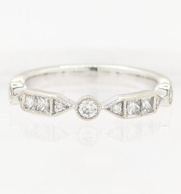 14K Solid White Gold 2.8g Jeweled Crown Princess Diamond Stackable Ring Size-6  | eBay | eBay US