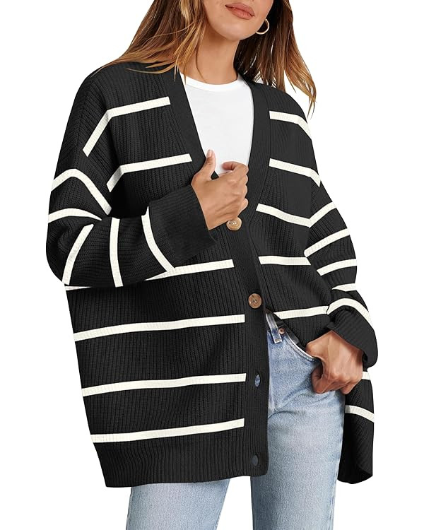 Caracilia Women's Oversized Cardigan Sweaters Long Sleeve Button Down Open Front Knit Sweater 202... | Amazon (US)