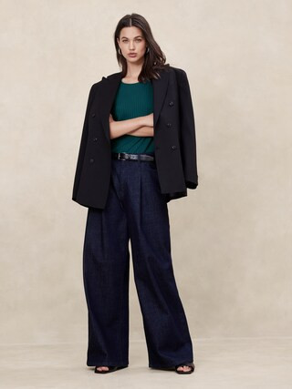 Wide-Ribbed Elbow-Sleeve Top | Banana Republic Factory