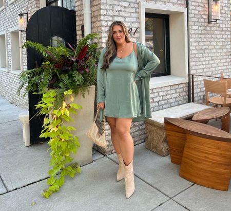 Transition into fall with this matching set. The silky slip dress with jacket on top is so pretty and can be dressed up with boots/heels or down with sneakers! I’m wearing a size A

#LTKplussize #LTKmidsize #LTKfindsunder100