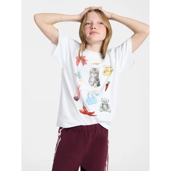 Weekend Academy Girls Oversized Graphic Tee with Short Sleeves, Sizes 4-18 | Walmart (US)