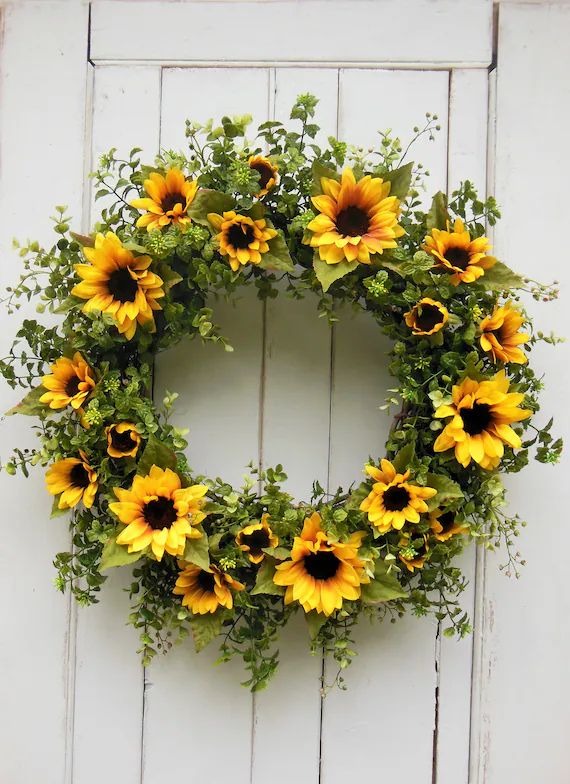 BEST SELLER Sunflower Wreath,Sunflower Wreath for Front Door,Yellow Sunflower Wreath,Summer Wreat... | Etsy (US)