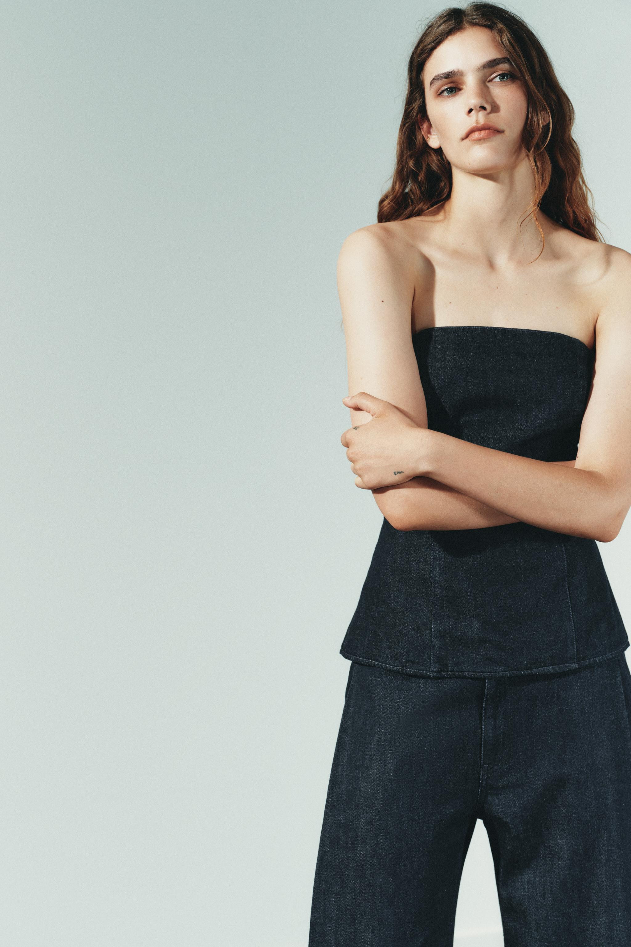 TRF DENIM BANDEAU TOP | Zara UK