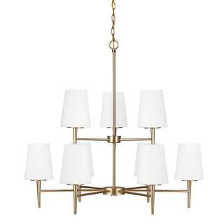 Generation Lighting Driscoll 9-Light Satin Brass Mid-Century Modern Hanging Chandelier with Insid... | The Home Depot