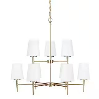 Generation Lighting Driscoll 9-Light Satin Brass Mid-Century Modern Hanging Chandelier with Insid... | The Home Depot