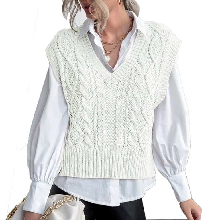 Sweater Vest for Women V Neck Sleeveless Knit Solid Casual Ribbed Preppy Pullover Tops | Walmart (US)