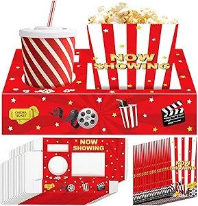 Movie Night Snack Trays 48pcs Include 24 Movies Themed Snack Trays, 24 Popcorn Bags Movie Night S... | Amazon (US)