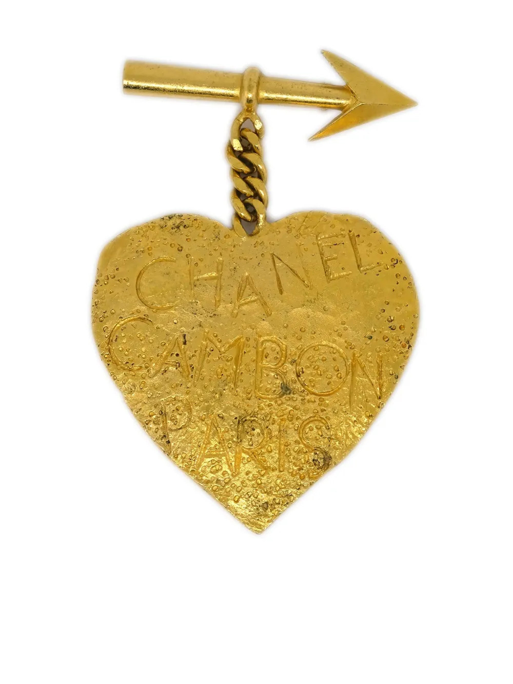 CHANEL Pre-Owned 1993 logo-engraved heart brooch - Gold | Farfetch Global