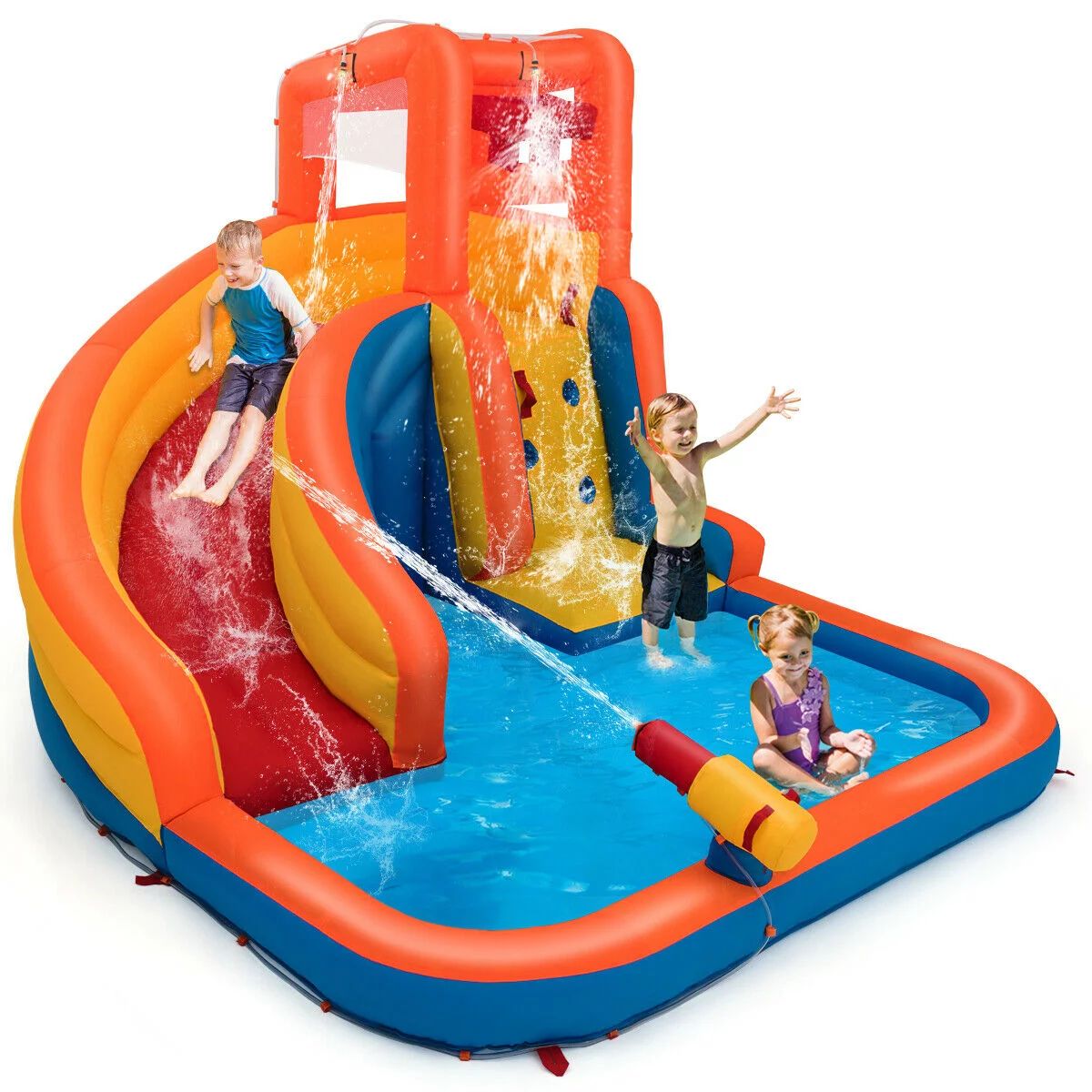 Gymax Inflatable Splash Water Bouncer Slide Bounce House w/ Climbing Wall & Water Hose | Walmart (US)
