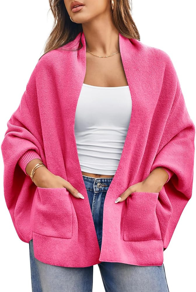 Saodimallsu Womens Open Front Cardigan Batwing Long Sleeve Shawl Chunky Knit Loose Fall Poncho Sw... | Amazon (US)