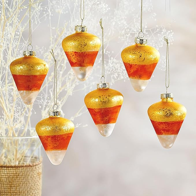 Glass Candy Corn Ornaments - Set of 6, 2 3/4", Halloween Décor Mini Tree | Amazon (US)
