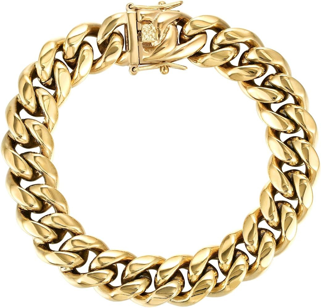 Mens Heavy Miami Cuban Link Chain Choker 14k Gold Plated Hip Hop Thick Stainless Steel 8mm-16mm N... | Amazon (US)
