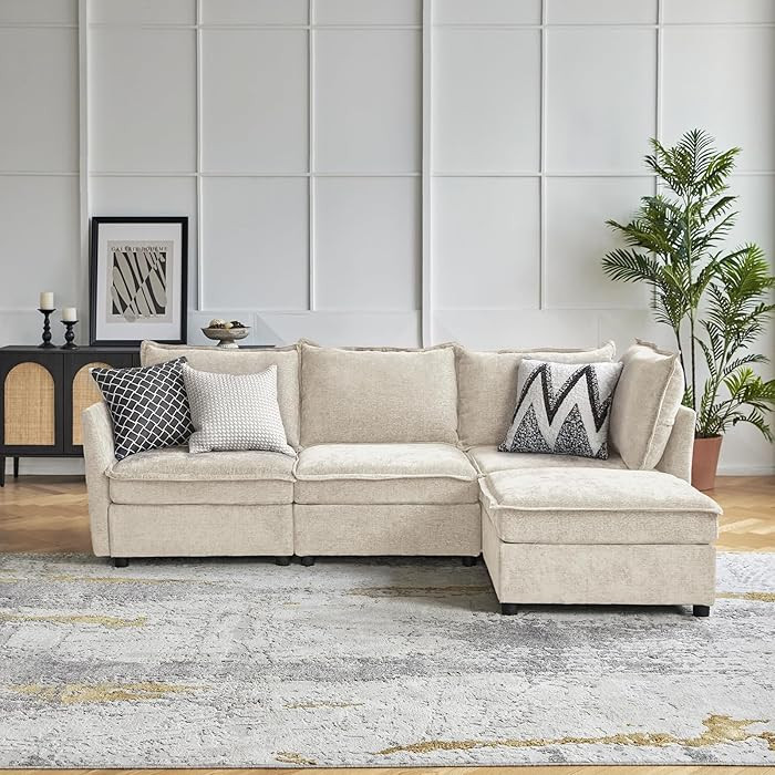 HULALA HOME 97'' Modular Sectional Sofa, L Shaped Couch with Storage Ottoman, Comfy Chenille Sofa... | Amazon (US)