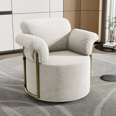 Contemporary Beige Upholstered Swivel Accent Chair with Gold Metal Legs and Fluffy Fabric for Living Room or Office-Maison Boucle | Target