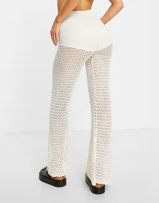 Bershka crochet trouser co-ord in cream | ASOS (Global)