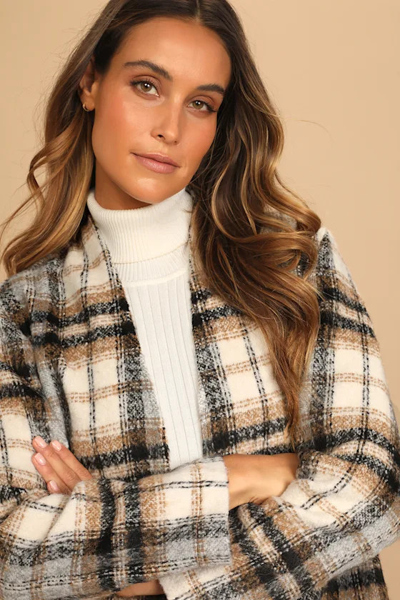 Cuddle Moment Beige Multi Plaid Fringe Jacket | Lulus (US)