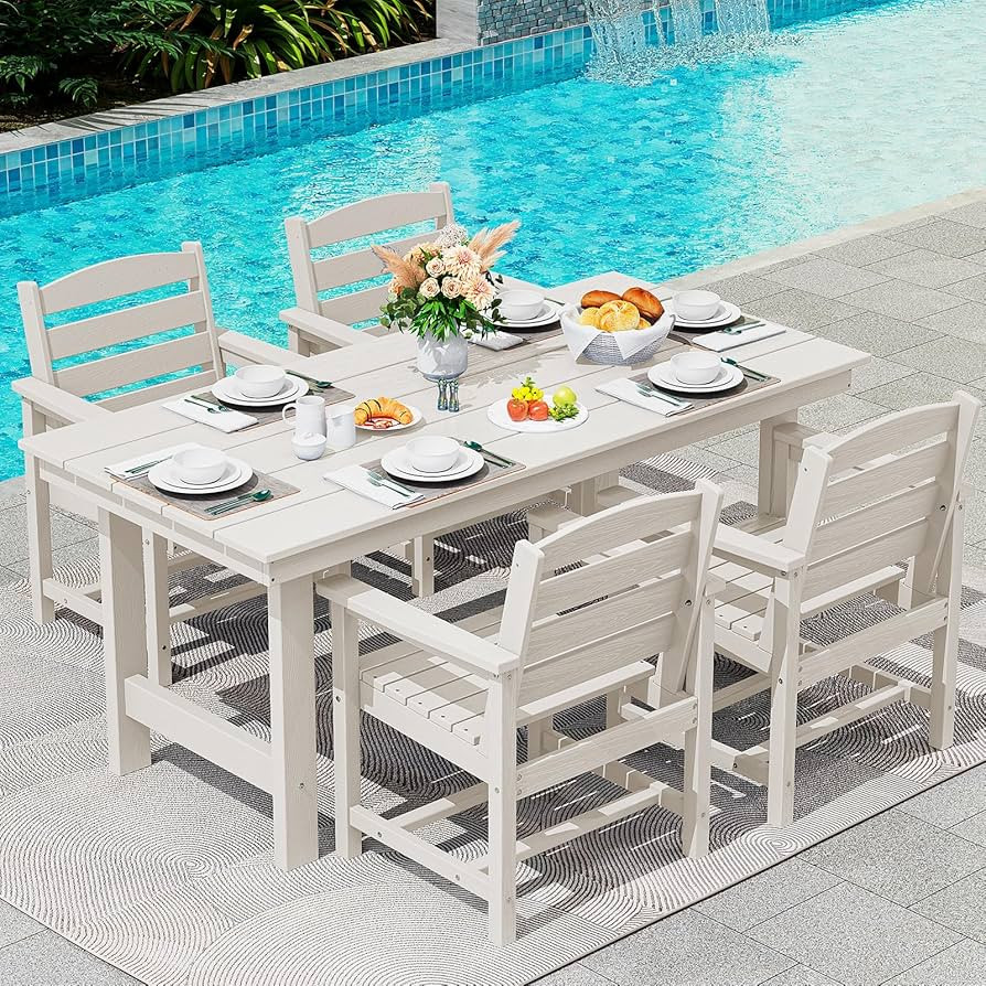 SERWALL Patio Table Set, Outdoor HDPE Dining Set with Umbrella Hole, 5-Piece - Table and 4 Chairs... | Amazon (US)
