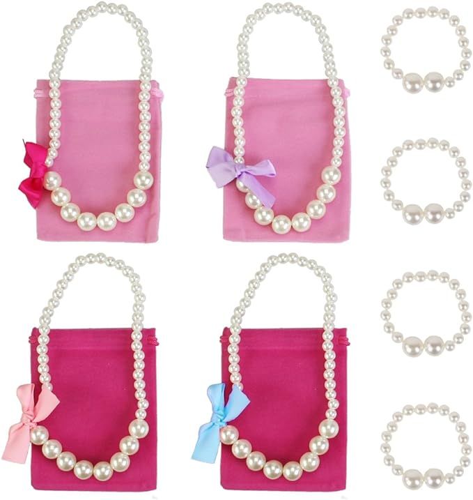 kilofly Princess Party Favor Jewelry Value Pack, Necklace & Bracelet, 4 Sets | Amazon (US)