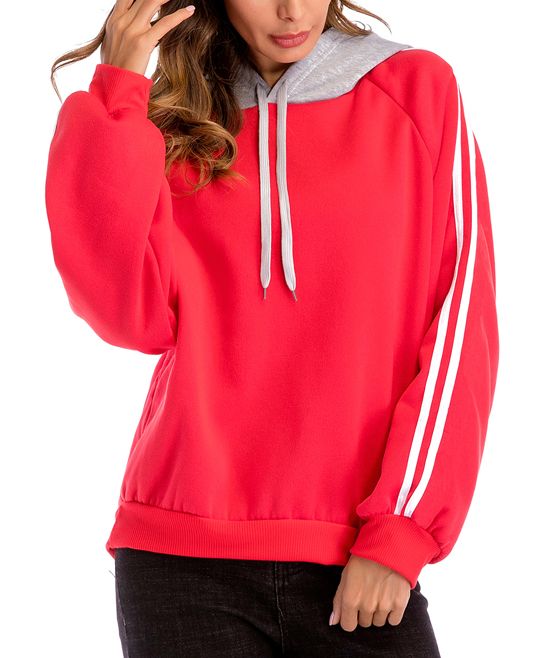 Maison Mascallier Women's Sweatshirts and Hoodies Red - Red Stripe Contrast Hoodie - Women | Zulily