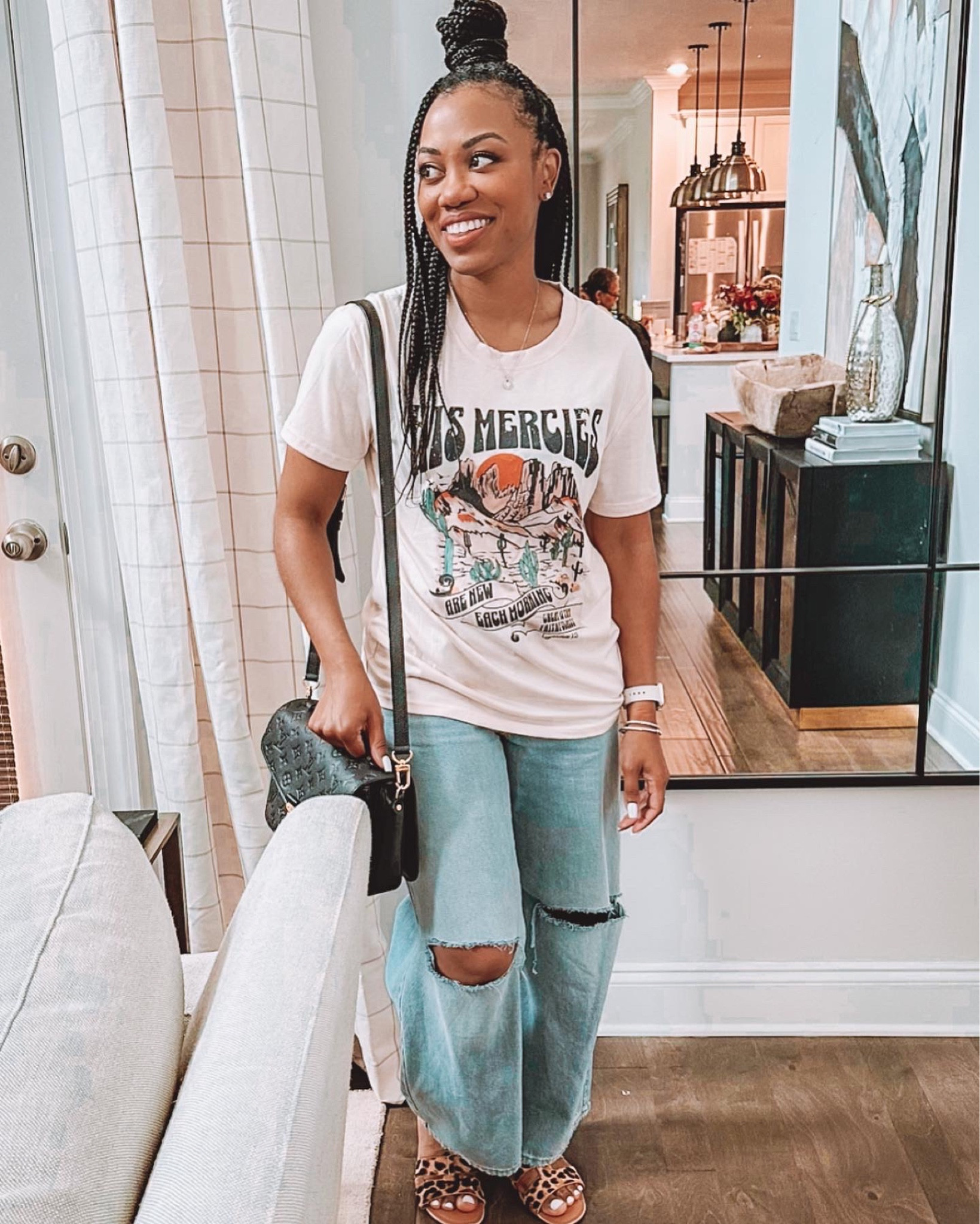 Love me some wide denim jeans and a cute tee! 🙌🏽

#denim #denimjeans #jeans #tee #tshirt #leopardshoes #slides #sandals #mirror #curtains #drapes #windowtreatments #bracelet 

#LTKFind #LTKstyletip #LTKSale