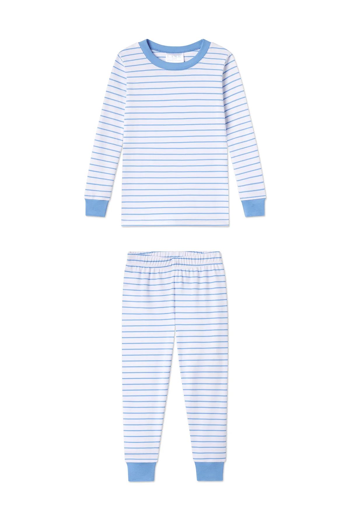 Kids Long-Long Set in Baltic Blue Stripe | Lake Pajamas