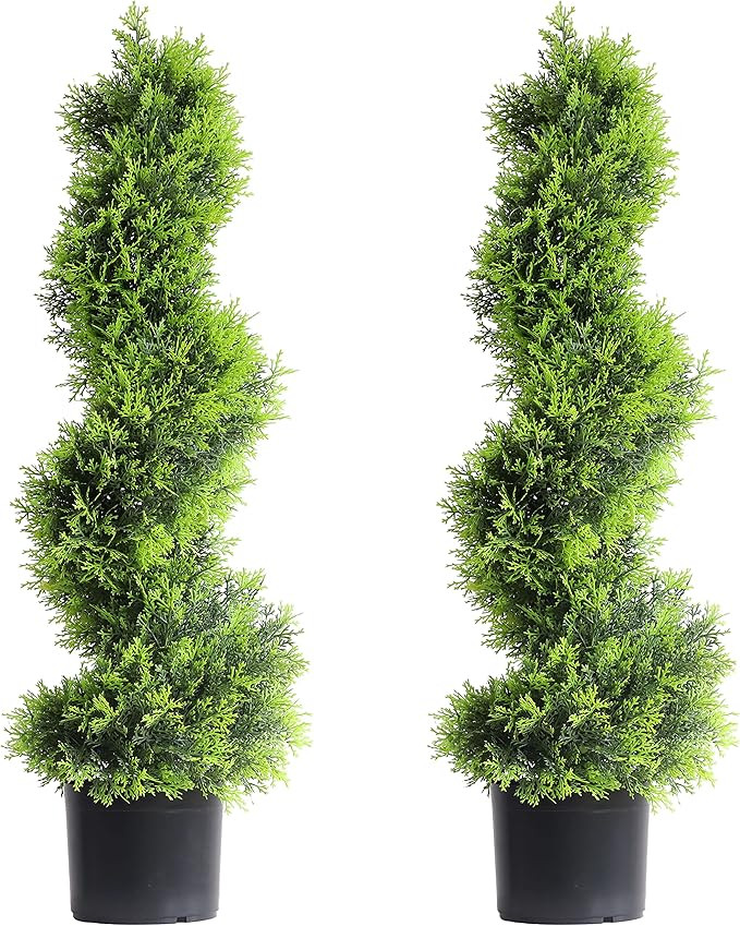 35inch Spiral Topiary Tree, 2 Pack Artificial Ceder Outdoor Plants, Boxwood Topiary Trees Fake Gr... | Amazon (US)