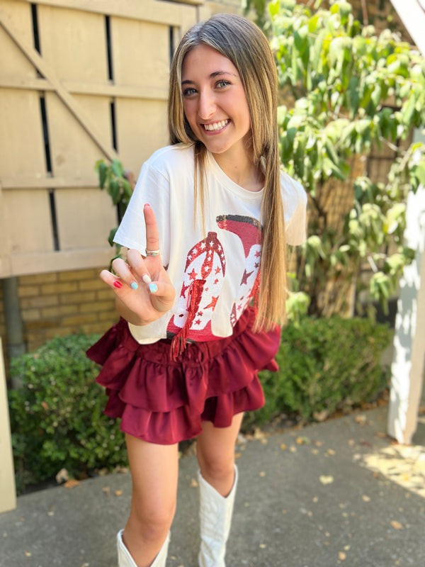 It's Game Time Maroon Tiered Ruffle Skort | Pink Creek